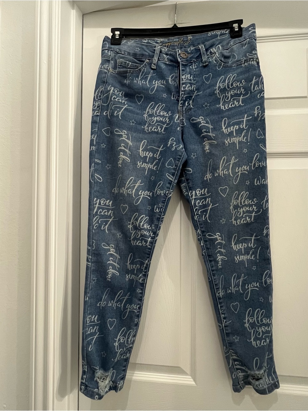 Copperflash Skinny Blue Script-Print Jeans - Women